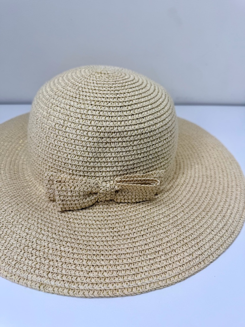 Janie and Jack Girls 2016 Resort Beige Gold Glitter Accent Sun Hat vacation 4-5 - Picture 3 of 8